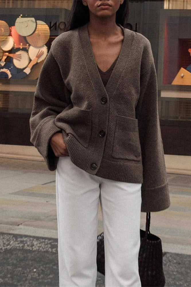 Color Knit V-neck Coat