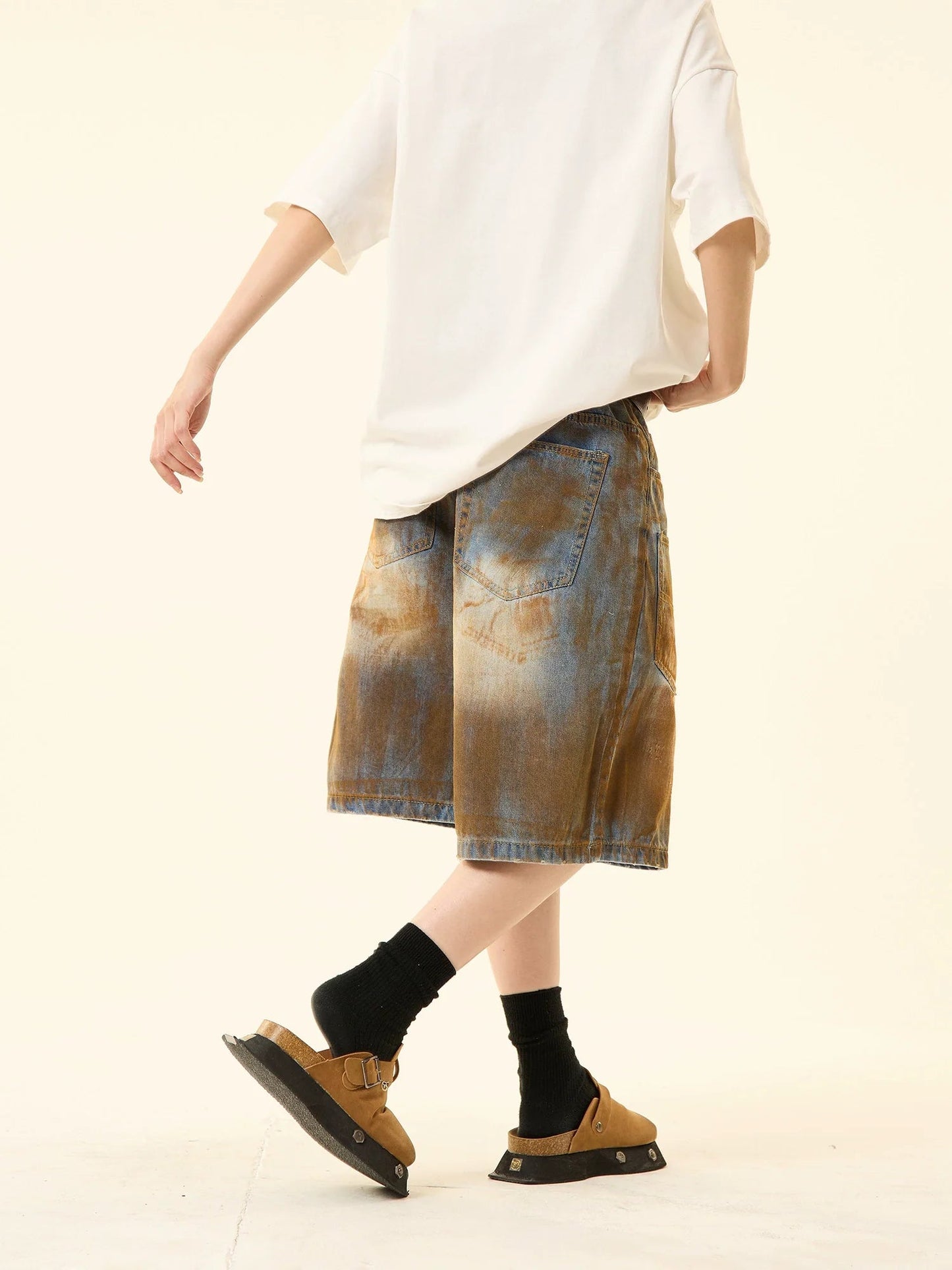 Distressed Denim Oversized Pocket Shorts