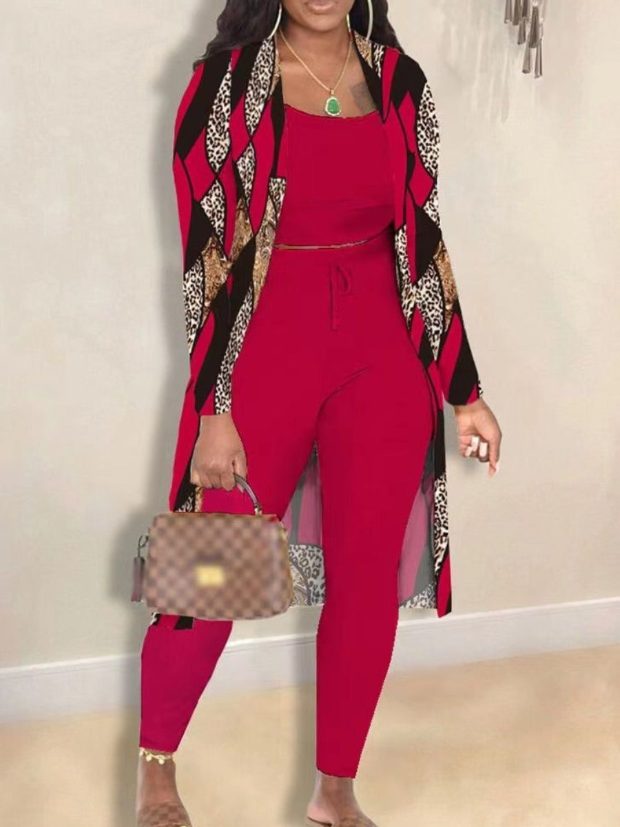 Cami Leopard Print Drawstring Three Piece Pants Set Bo3024