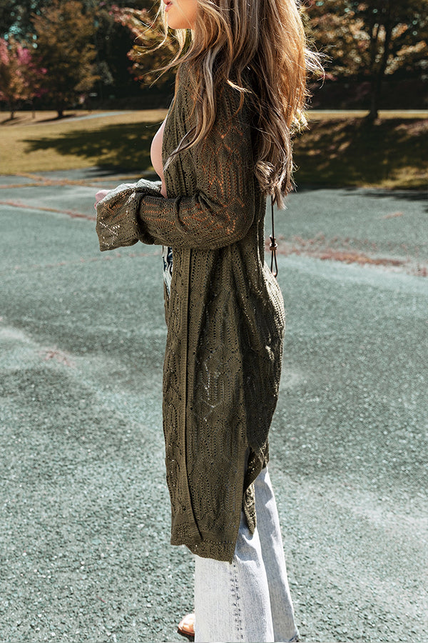 Knit Hollow Out Open Front Long Cardigan