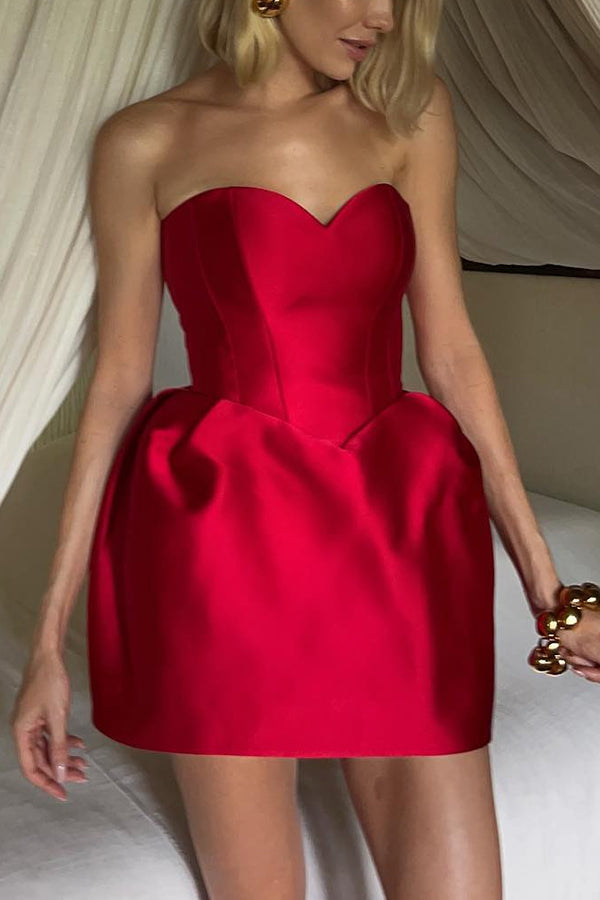 Love in the Air Off Shoulder Sweetheart Neck Bubble Hem Mini Dress
