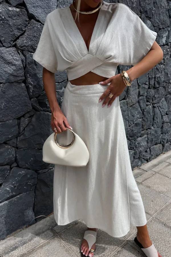 V-neck Top \u0026 Skirt Two-piece Set