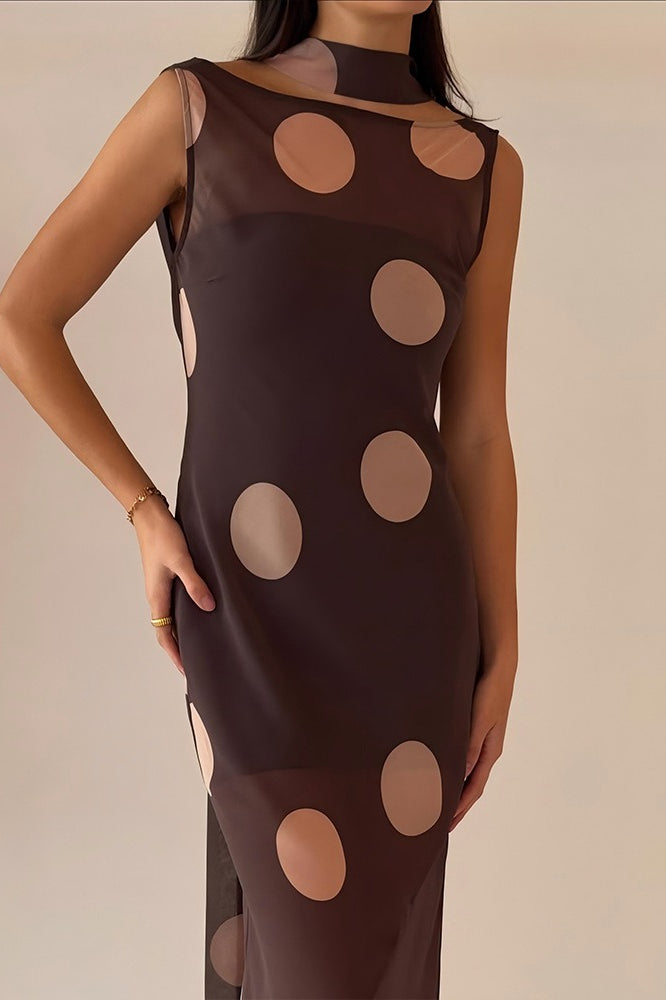 Polka Dot Sleeveless Bodycon Maxi Dress
