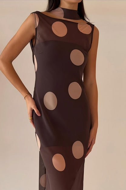 Polka Dot Sleeveless Bodycon Maxi Dress