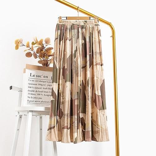 Colorful Printed Chiffon Long Pleated Skirt