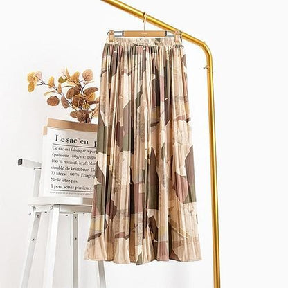 Colorful Printed Chiffon Long Pleated Skirt