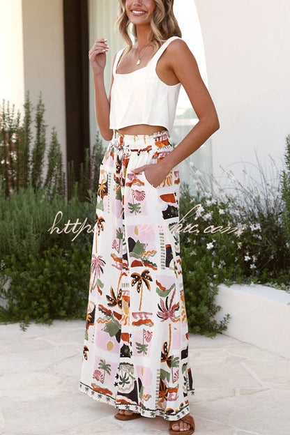 Holiday Style Holiday Print Short-sleeved Shirt and Elastic Waist Loose Pocket Wide-leg Pants Set