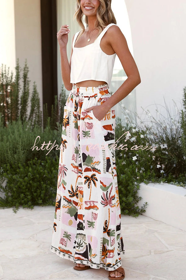 Holiday Style Holiday Print Short-sleeved Shirt and Elastic Waist Loose Pocket Wide-leg Pants Set