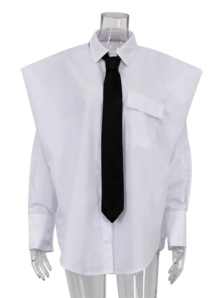 Suit Tie Blouse Loose Long Sleeve White Shirts ’s Street Temperament Camisas De Mujer New