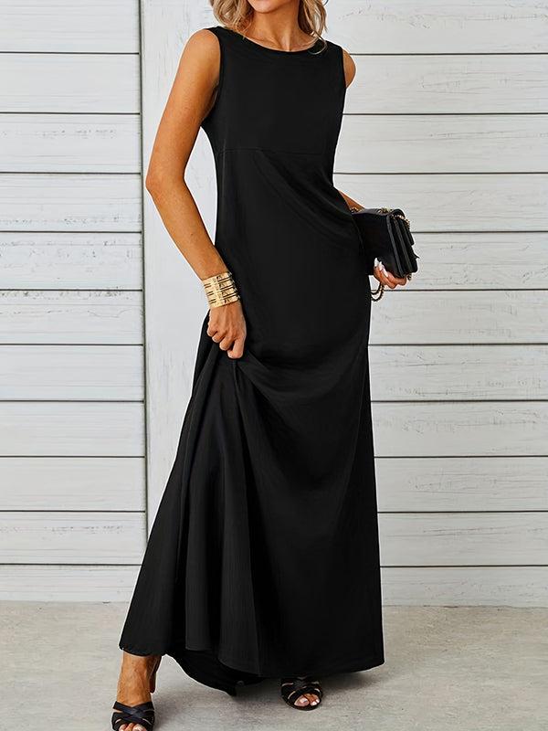 A-line Loose Color Round-neck Maxi Dresses