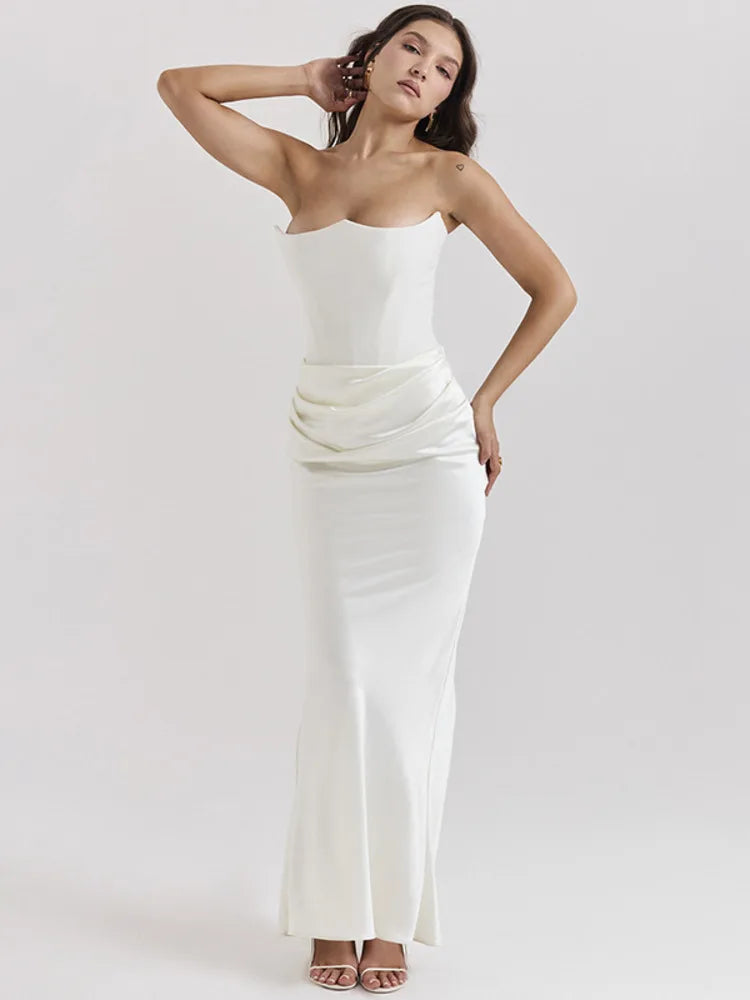 Summer New Waist Strapless Line Neck Long Dress Spicy Girl Backless Bodycon Party Club Evening Dress