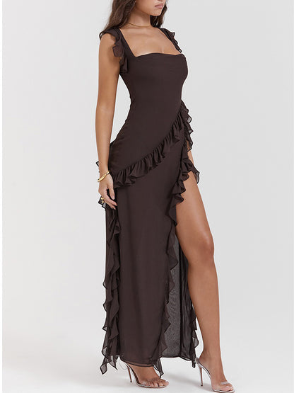Ruffle Slit Maxi Dress