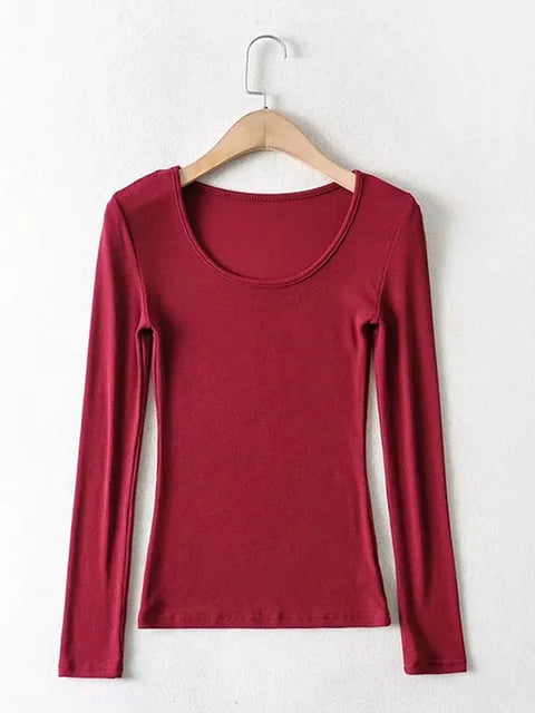 Clothing Tops Fit Elastic Cotton O-neck Full Sleeve T-shirt
