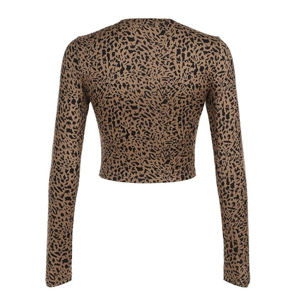 Leopard Single Breasted ��s Tops Long Sleeve Slim Fit Gyaru Clothing T-shirts Autumn