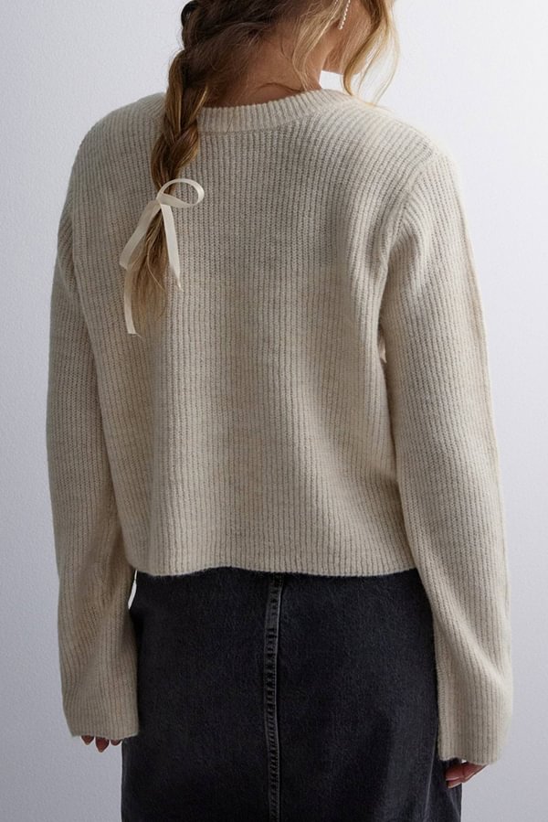 Color Loose Long Sleeve Lace-up Knitted Cardigan