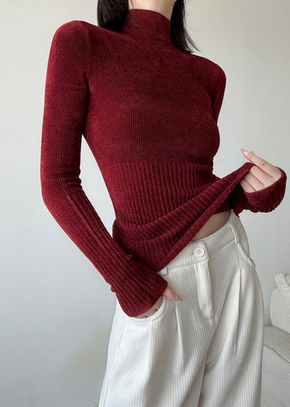 Slim Fit Brown Hign Neck Patchwork Knit Sweaters Winter Rv039