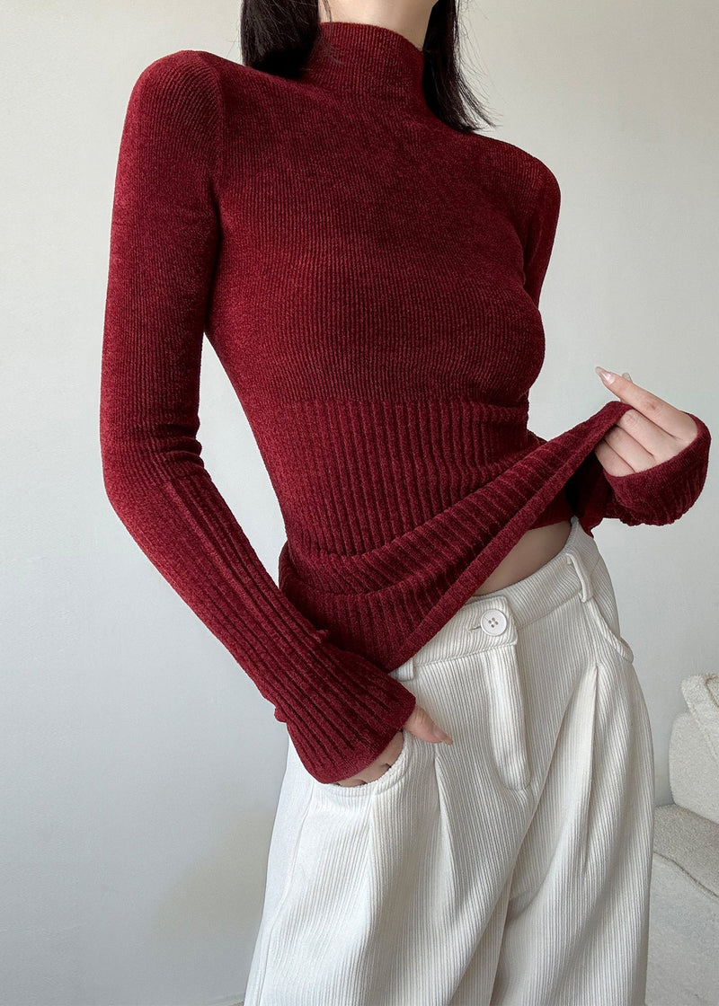 Slim Fit Brown Hign Neck Patchwork Knit Sweaters Winter Rv039