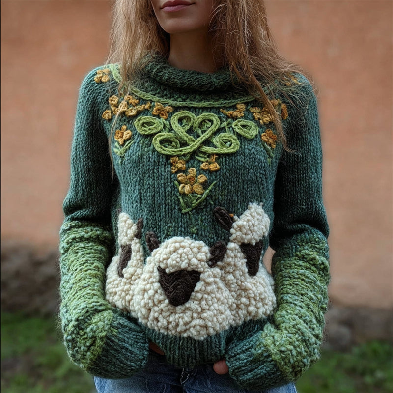 Fuzzy Sheep Floral Vintage Celtic Cozy Knit Sweater elevenforest
