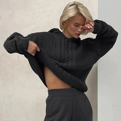 Knitted Hoodies Sweater Loose Long Sleeve Autumn Pullover Woman Street Baggy Coat Female Winter Clothes
