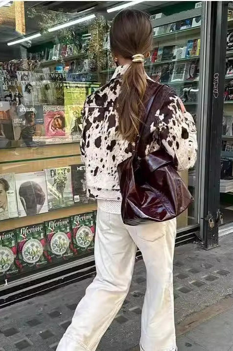 Printed Shirt Collar Coat