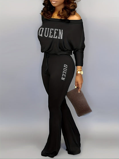 Queen Print Off Shoulder Jumpsuit Re7125