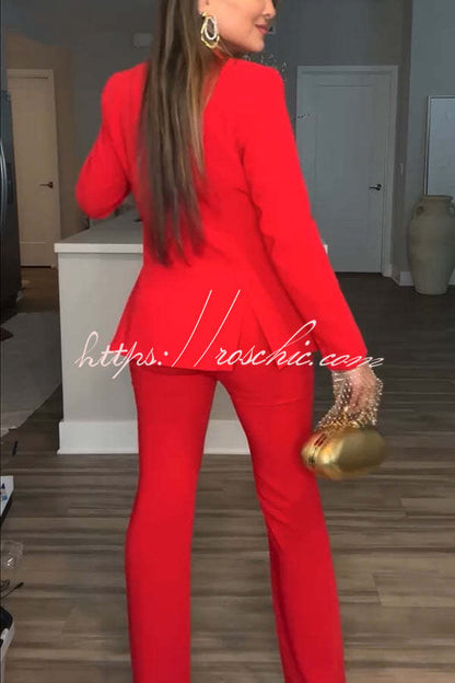Luxe Lifestyle Single Button Lapel Blazer and Elastic Waist Pocketed Straight Suit Pants Set(shipped Within 24 Hours)