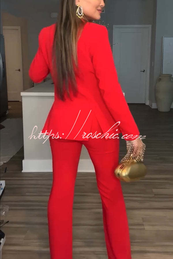 Luxe Lifestyle Single Button Lapel Blazer and Elastic Waist Pocketed Straight Suit Pants Set(shipped Within 24 Hours)