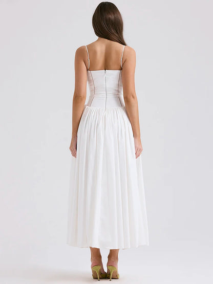 White Sundress Spaghetti Strap Backless Midi Dress for Sleeveless A-line Loose Long Dress New
