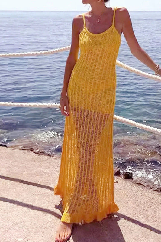 Knitted Cami Hollow Out Beach Maxi Dress