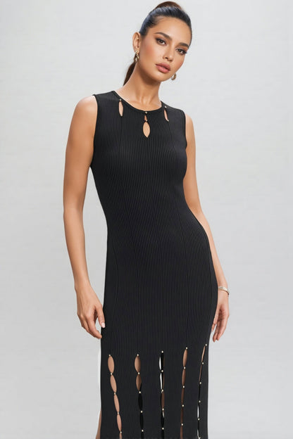 Breclk Beaded Openwork Sleeveless Midi Dress