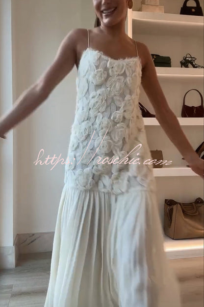 Indulge in Applique Pleated Chiffon Hem Slip Maxi Dress