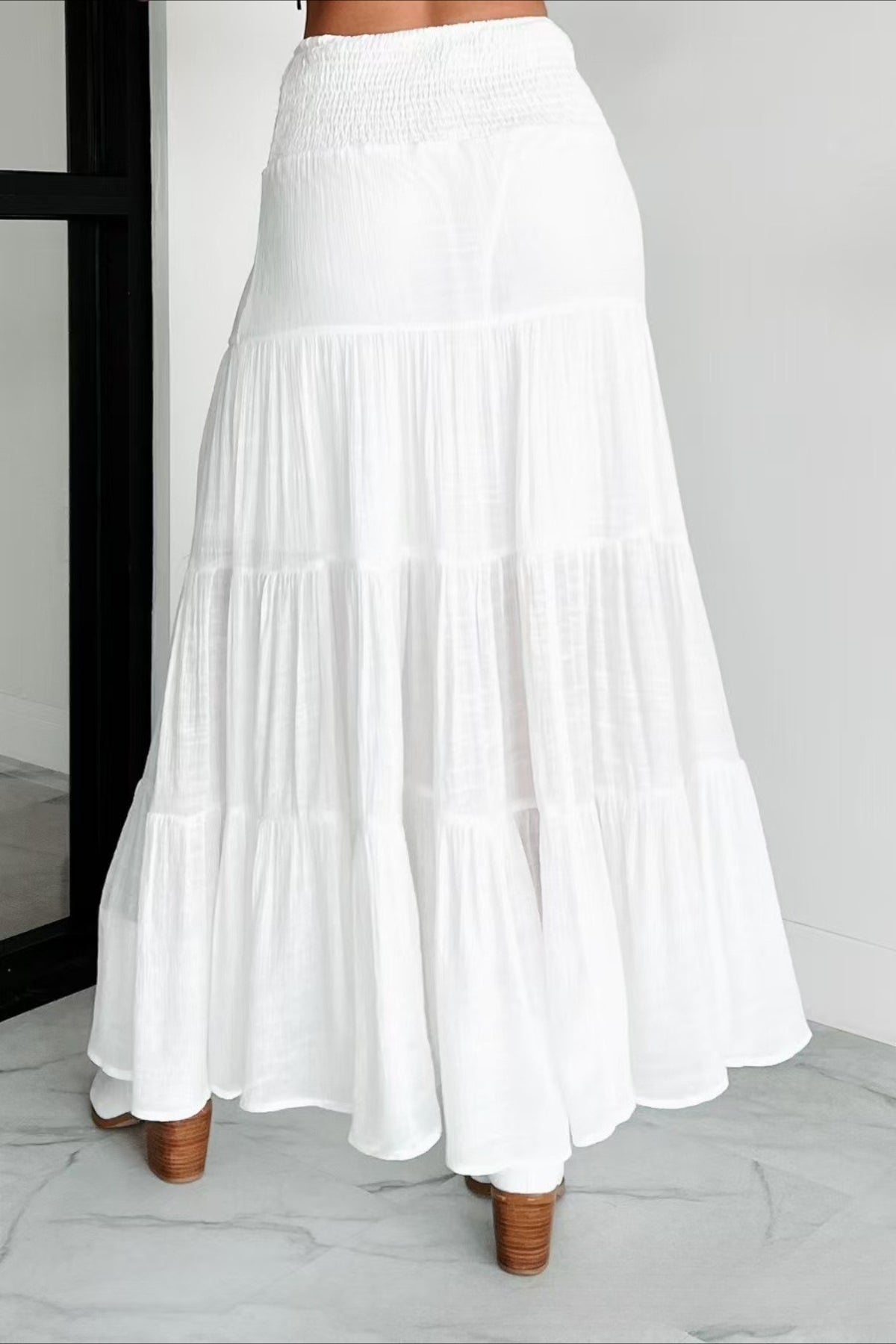 High Waisted Contrast Drawstring a Line Maxi Skirt