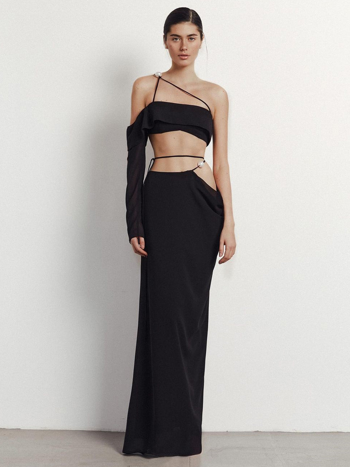 Ruffled Bandeau One-shoulder Top and Skirt