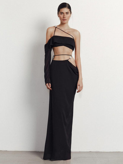 Ruffled Bandeau One-shoulder Top and Skirt