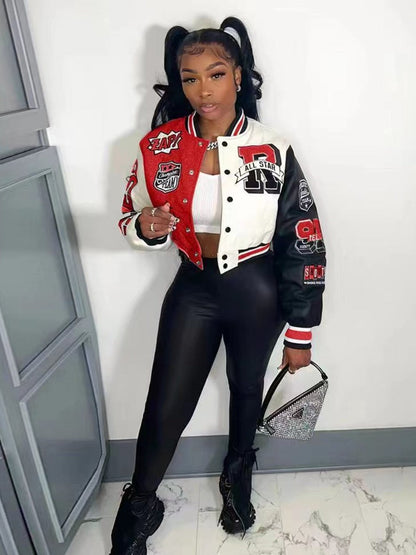 Letter Print Varsity Jacket Pants Set Ar50107