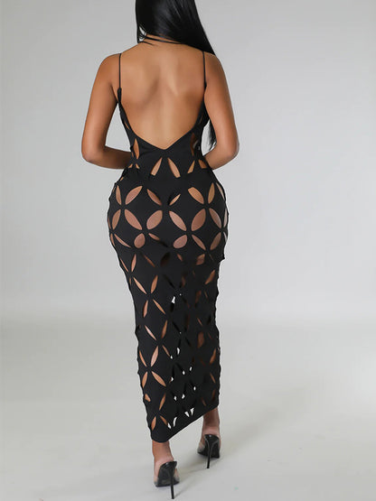 Black Laser-cut Maxi Dress Cover-up and Black Bikini