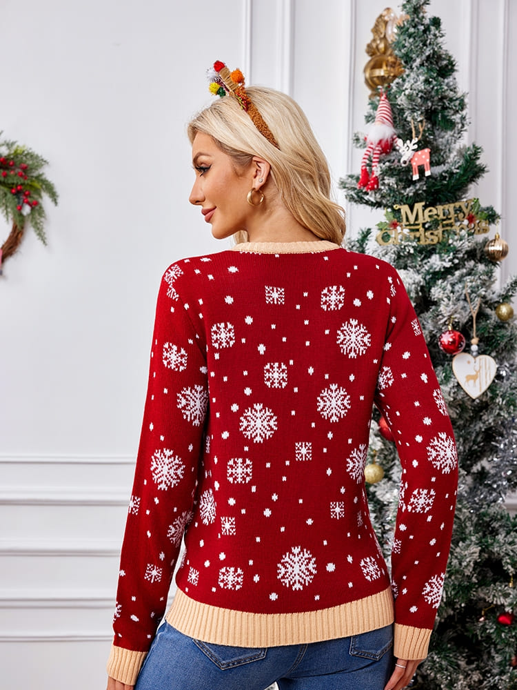 Crewneck Embroidered Sweater – Santa Claus & Penguin