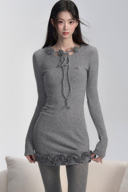 Ribbed Ruffle Mini Dress