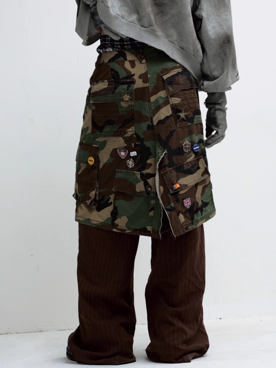 Camouflage Cargo Skirt Pinstripe Wide-leg Pants