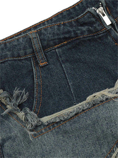 Star Patch Denim Shorts With Fringe