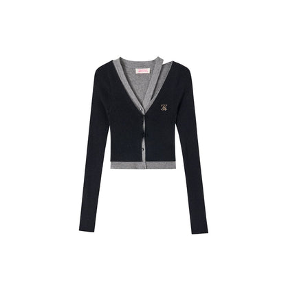 Black Hollow Out Knit Cardigan - 2-piece Design