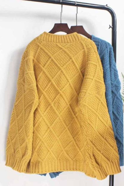 Ribbed Horn Buckle Pockets Cardigan(4 Colors)