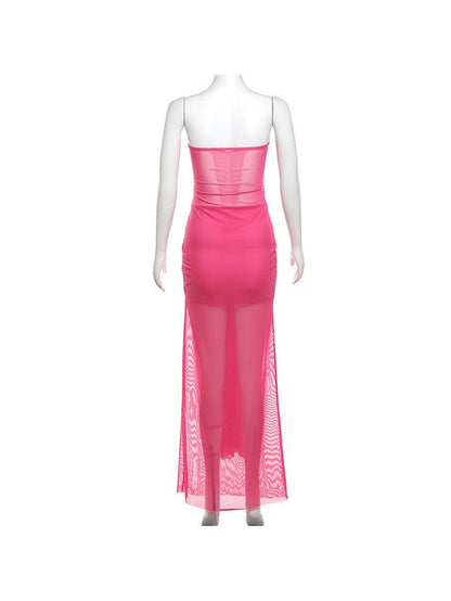 See Through Tied Tube Cutout Drapped Maxi Dress