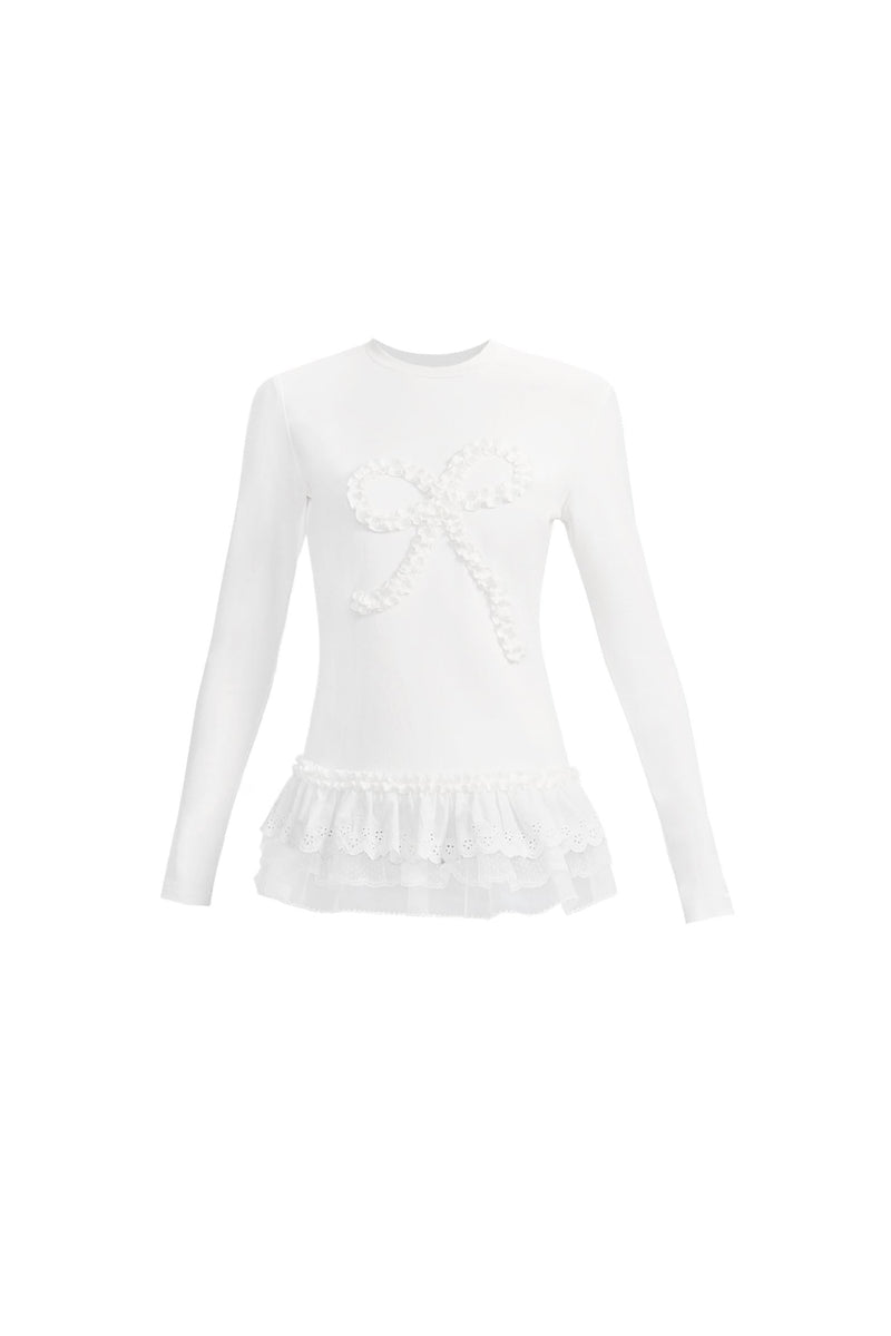 Ruffle Bow Lace Trim Sweater