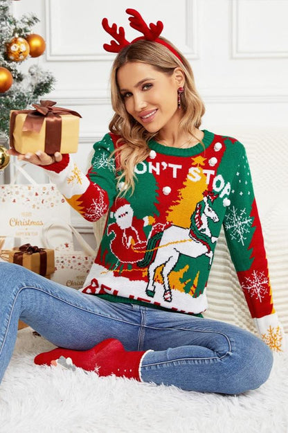Santa and Reindeer Sleigh Knit Sweater