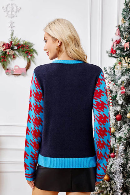 Christmas Socks Embroidery Knit Sweater
