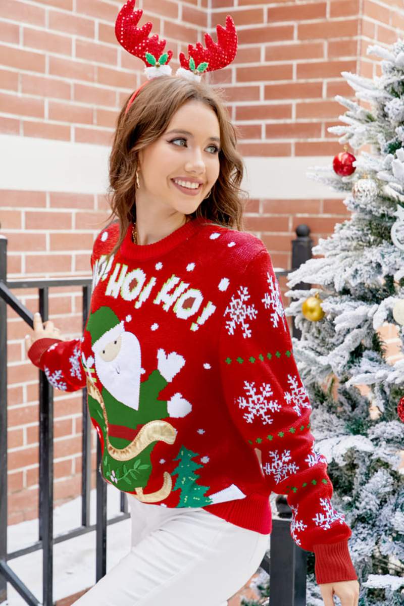 Crewneck Embroidered Santa Sweater