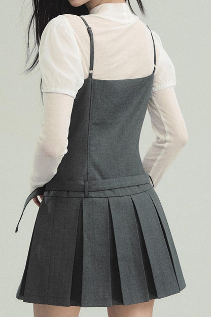 Professional Grey Blazer and Pleated Mini Dress Set