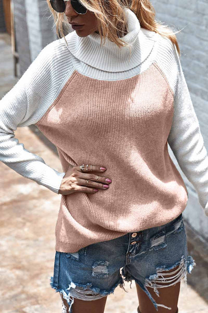 Contrasting High Neck Sweater