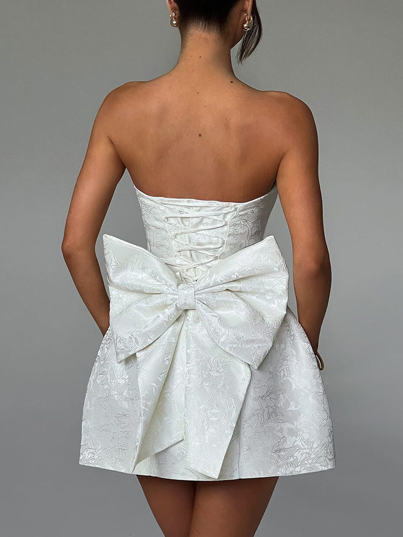 Fashionable and Jacquard Tube Top Bow Mini Dress